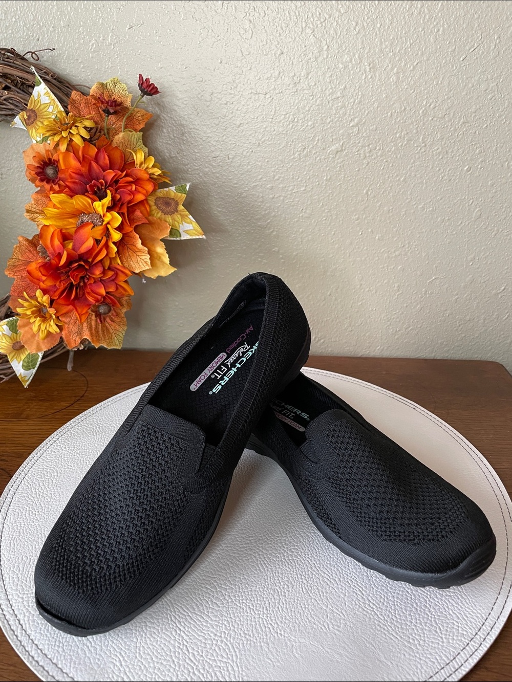 Skechers Relaxed Fit Memory Foam Black Knit Slip-On Loafers for Women